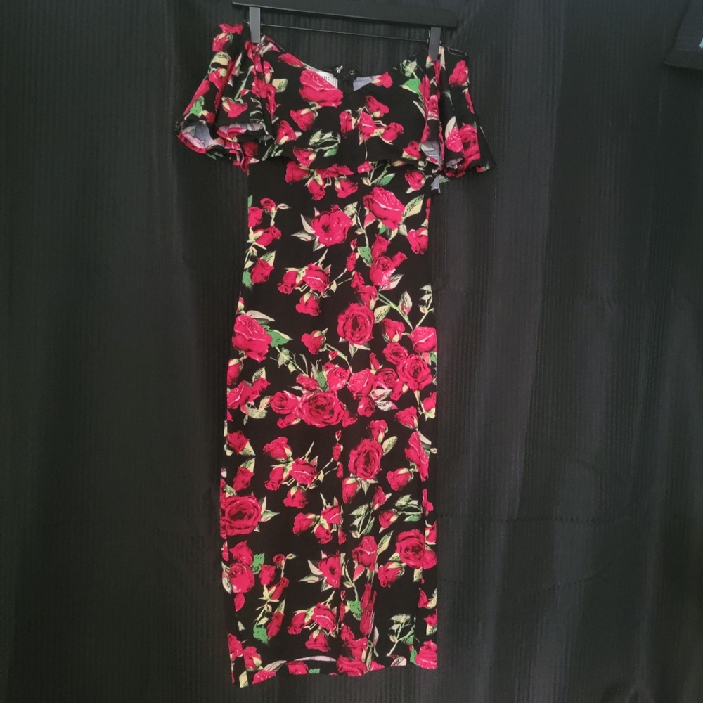 Unique Vintage rose print midi pencil dress Size L